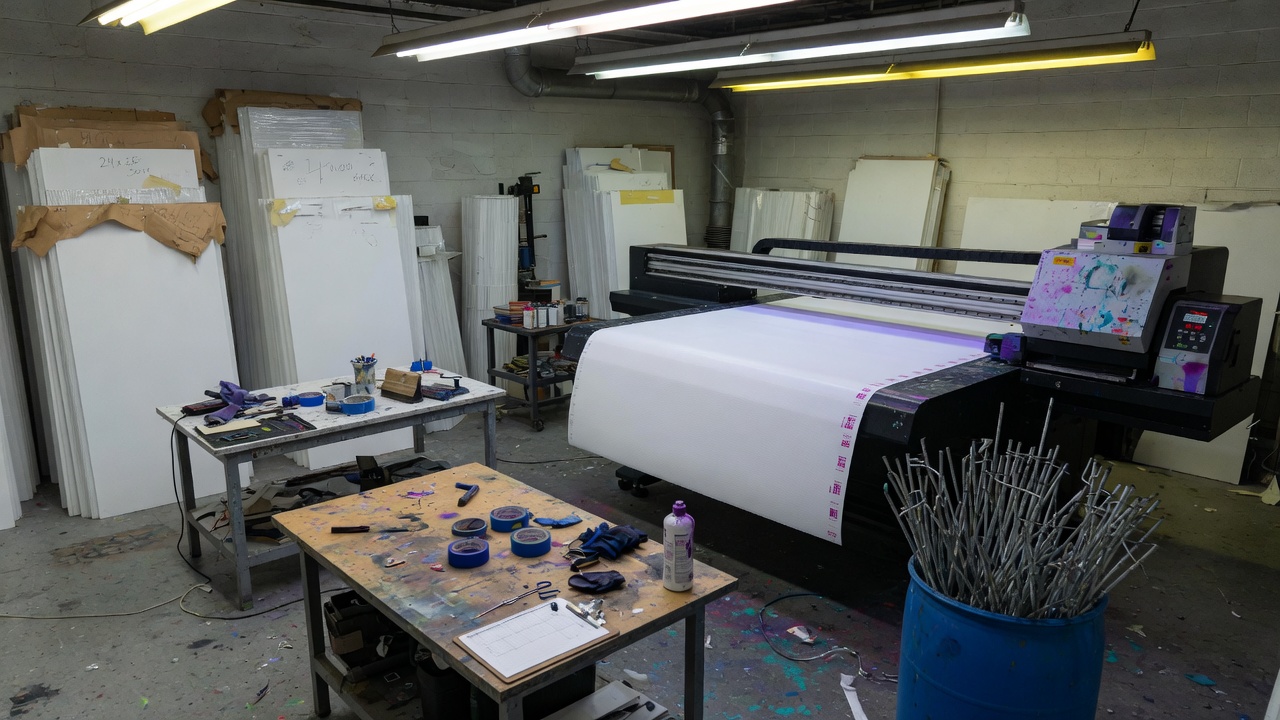 UV flatbed and stacked coroplast in the Gastonia shop